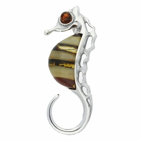 Sterling Silver Amber Medium Seahorse Necklace