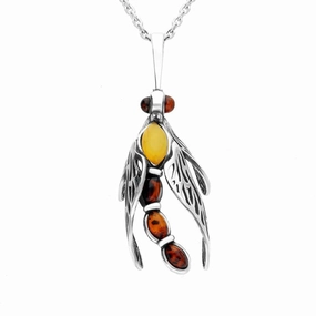 Sterling Silver Amber Small Dragonfly Necklace