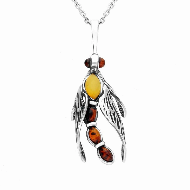 Sterling Silver Amber Small Dragonfly Necklace