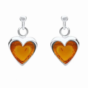 Sterling Silver Amber Small Heart Earrings