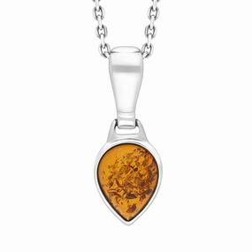 Sterling Silver Amber Small Pear Pendant D
