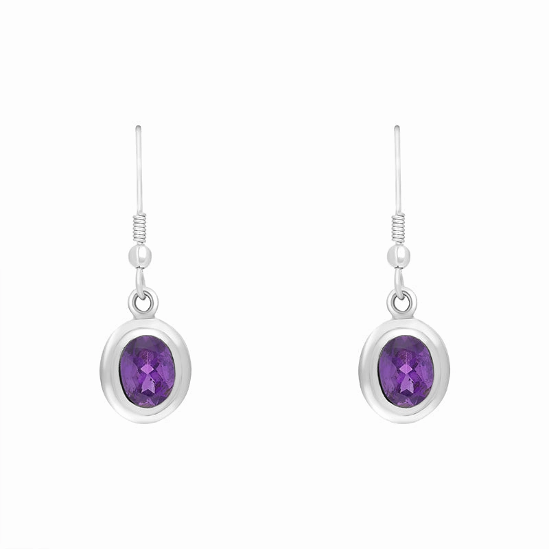 Sterling Silver Amethyst Framed Oval Drop Earrings D