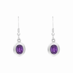 Sterling Silver Amethyst Framed Oval Drop Earrings D