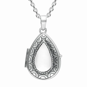 Sterling Silver Bauxite Pear Stone Pattern Edge Locket