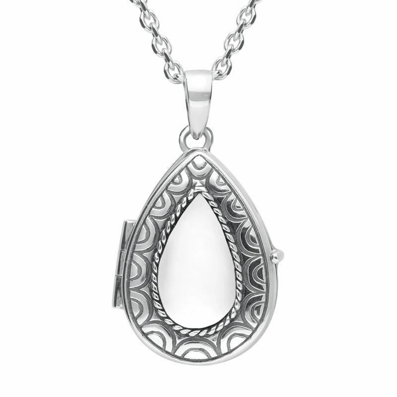 Sterling Silver Bauxite Pear Stone Pattern Edge Locket