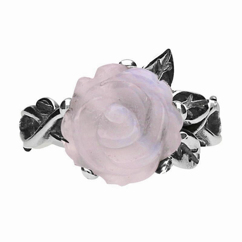 Sterling Silver Blue Chalcedony Tuberose 10mm Rose Leaf Twist Ring