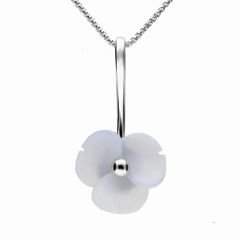 Sterling Silver Blue Chalcedony Tuberose 15mm Clover Necklace