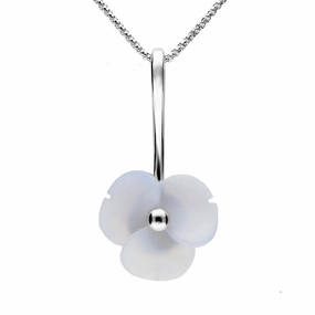 Sterling Silver Blue Chalcedony Tuberose 15mm Clover Necklace