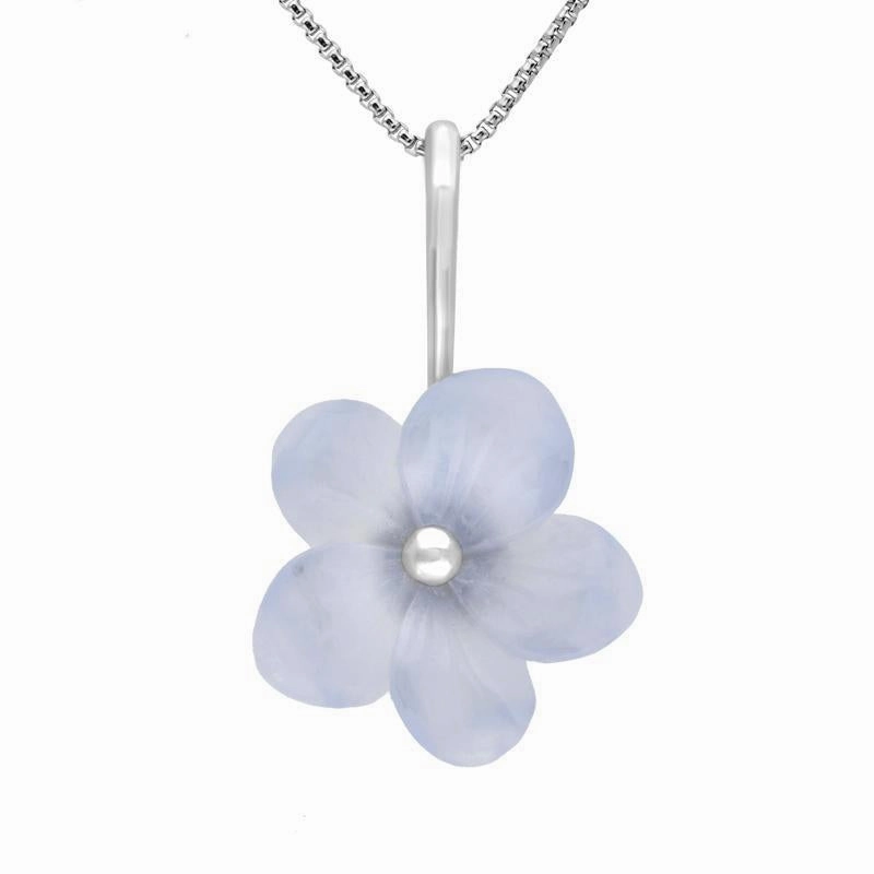 Sterling Silver Blue Chalcedony Tuberose 20mm Pansy Necklace