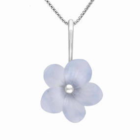 Sterling Silver Blue Chalcedony Tuberose 20mm Pansy Necklace