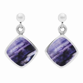 Sterling Silver Blue John Cushion Drop Earrings