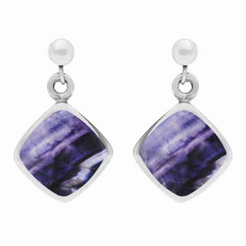Sterling Silver Blue John Cushion Drop Earrings