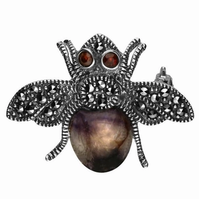 Sterling Silver Blue John Garnet and Marcasite Bee Brooch