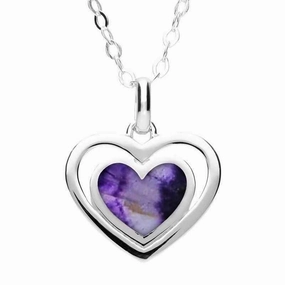 Sterling Silver Blue John Heart In Heart Necklace