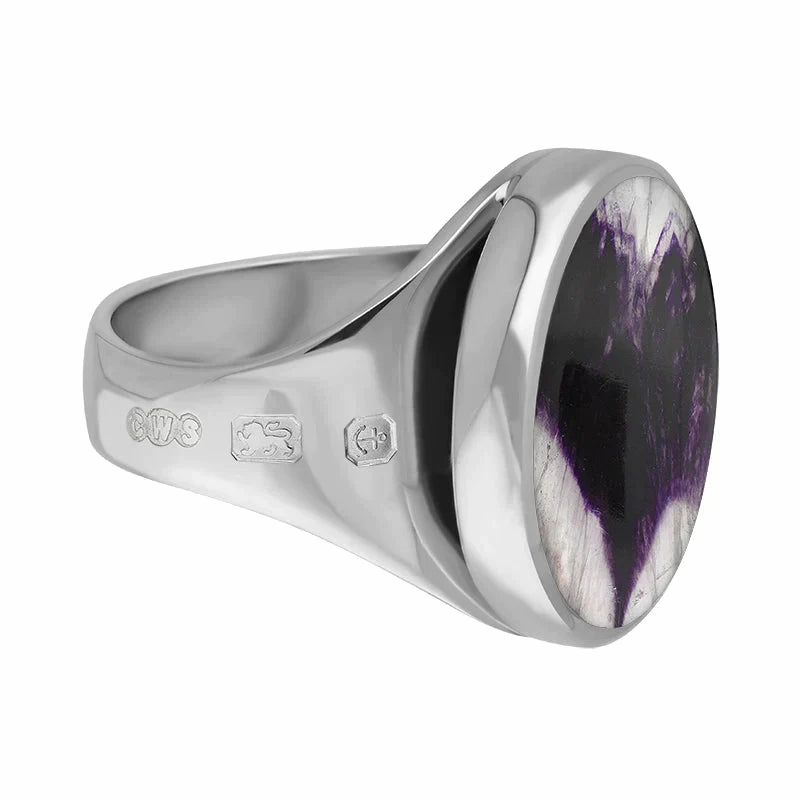 Sterling Silver Blue John King's Coronation Hallmark Small Round Ring D