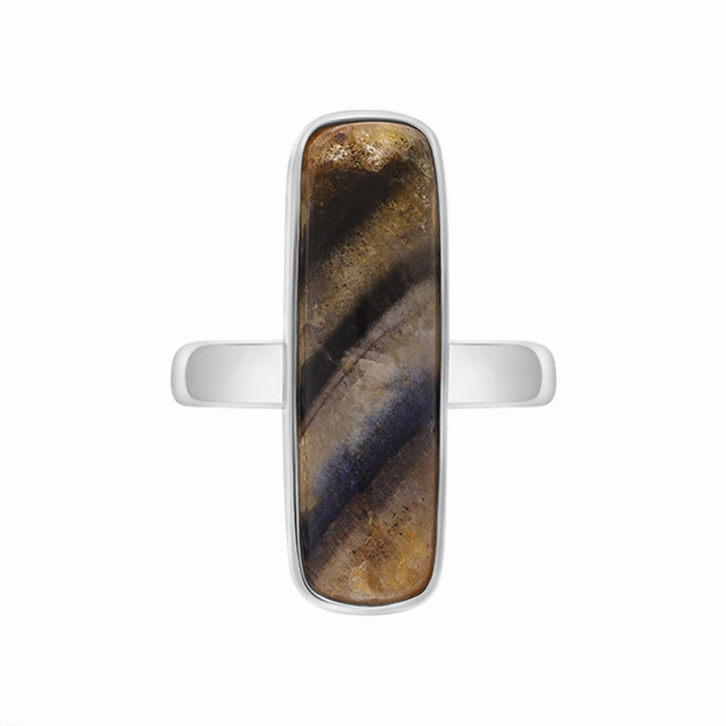 Sterling Silver Blue John Long Oblong Shaped Ring D
