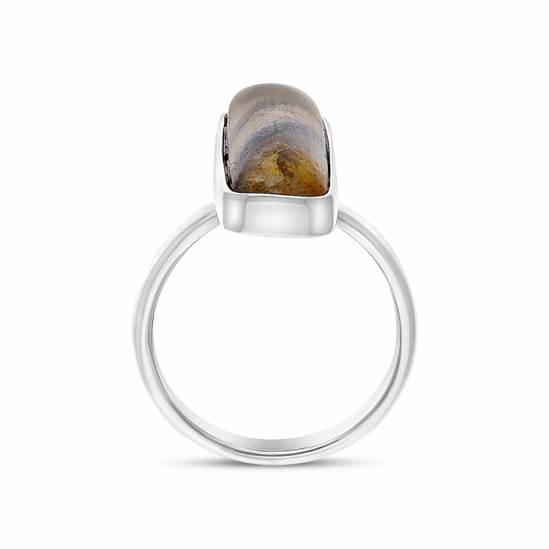 Sterling Silver Blue John Long Oblong Shaped Ring D