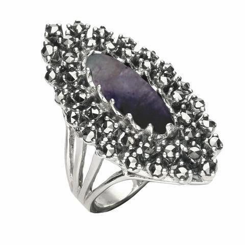 Sterling Silver Blue John Marcasite Double Marquise Ring