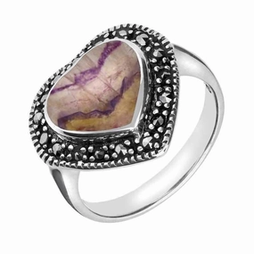 Sterling Silver Blue John Marcasite Heart Shaped Ring