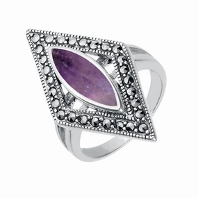 Sterling Silver Blue John Marcasite Triangle Ring