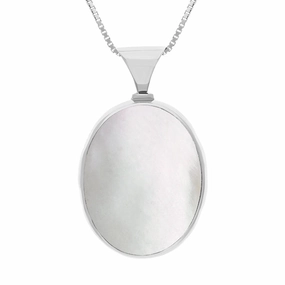 Sterling Silver Blue John Mother of Pearl King's Coronation Hallmark Double Sided Oval Necklace D