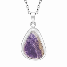 Sterling Silver Blue John Oval Solid Edge Necklace D