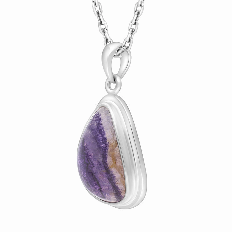 Sterling Silver Blue John Oval Solid Edge Necklace D