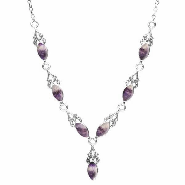 Sterling Silver Blue John Seven Stone Marquise Necklace