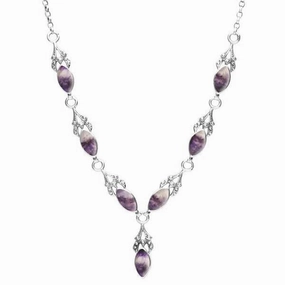 Sterling Silver Blue John Seven Stone Marquise Necklace