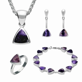 Sterling Silver Blue John Triangular Four Piece Set