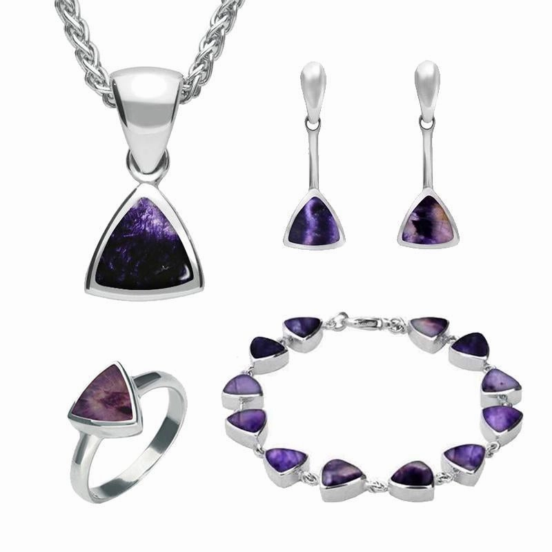 Sterling Silver Blue John Triangular Four Piece Set