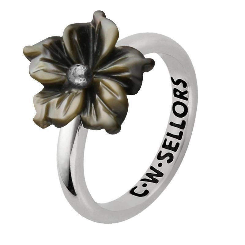 Sterling Silver Dark Mother of Pearl Tuberose 10mm Carnation Ring