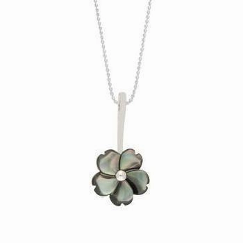 Sterling Silver Dark Mother of Pearl Tuberose 15mm Gypsophila Necklace