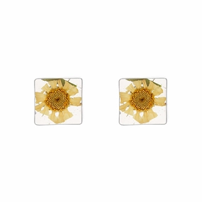 Sterling Silver Flower Square Stud Earrings D