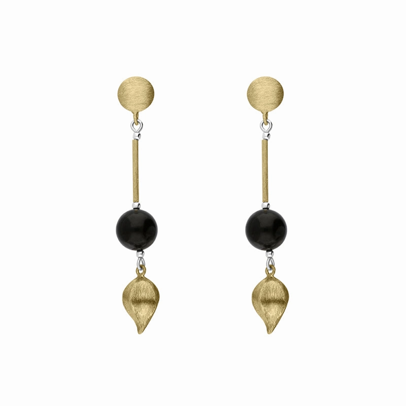 Sterling Silver Gold Plated Whitby Jet Bead Drop Earrings D