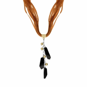 Sterling Silver Gold Plated Whitby Jet Multi-Silk Cord Necklace D