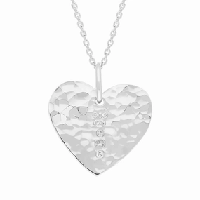 Sterling Silver Hallmark Hammered Heart Small Pendant Necklace