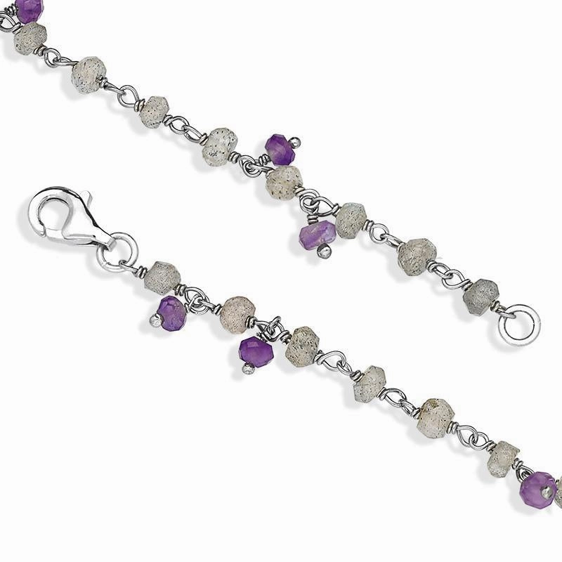 Sterling Silver Labradorite Amethyst 4mm Bead Chain Link Necklace