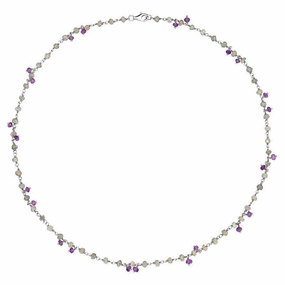 Sterling Silver Labradorite Amethyst 4mm Bead Chain Link Necklace