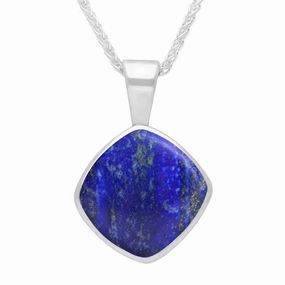 Sterling Silver Lapis Lazuli Cushion Shaped Necklace