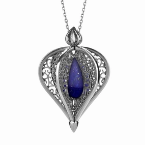 Sterling Silver Lapis Lazuli Flore Filigree Droplet Necklace