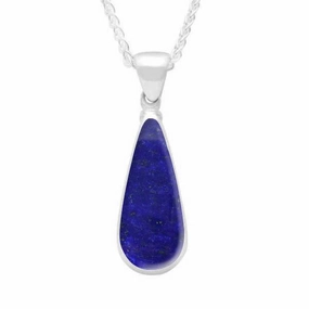 Sterling Silver Lapis Lazuli Long Pear Necklace