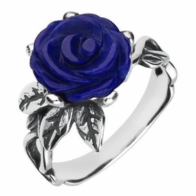 Sterling Silver Lapis Lazuli Tuberose 10mm Rose Leaf Twist Ring