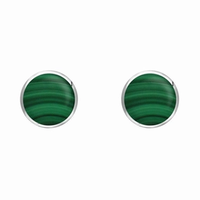 Sterling Silver Malachite 5mm Classic Small Round Stud Earrings