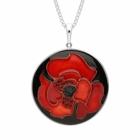 Sterling Silver Moorcroft Forever England 2 Poppy Round Necklace D