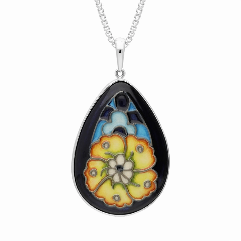 Sterling Silver Moorcroft Golden Cornflower Pear Shaped Pendant