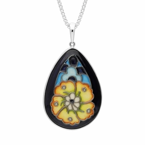 Sterling Silver Moorcroft Golden Cornflower Pear Shaped Pendant