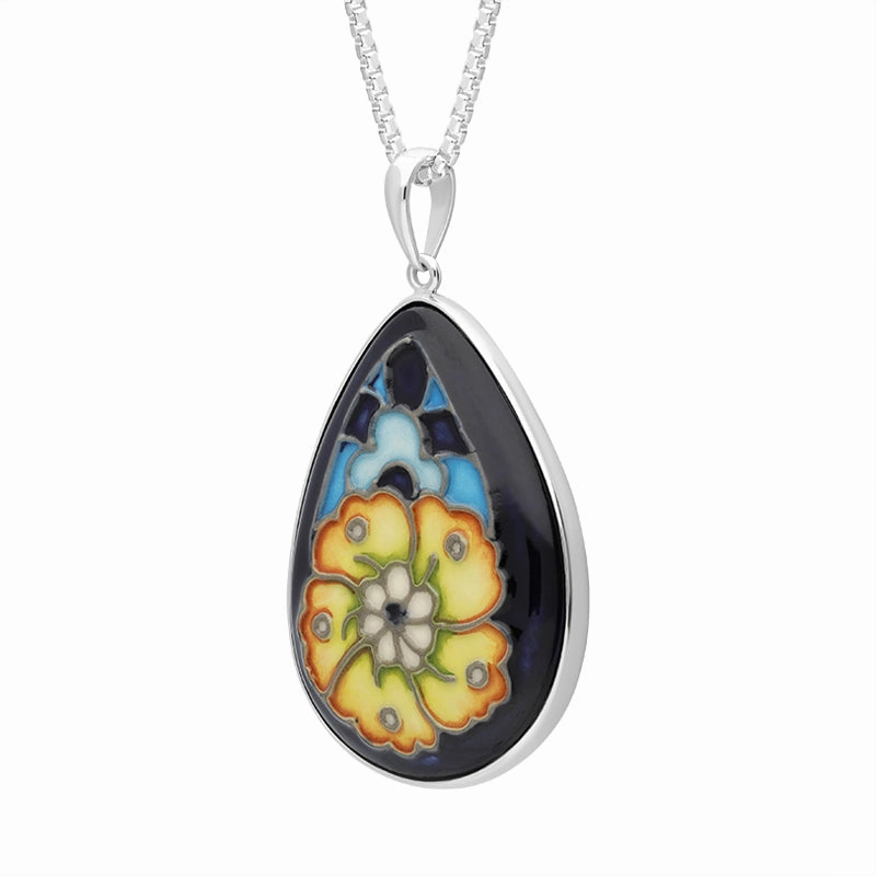 Sterling Silver Moorcroft Golden Cornflower Pear Shaped Pendant