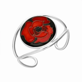 Sterling Silver Moorcroft Round Forever England 2 Poppy Bangle