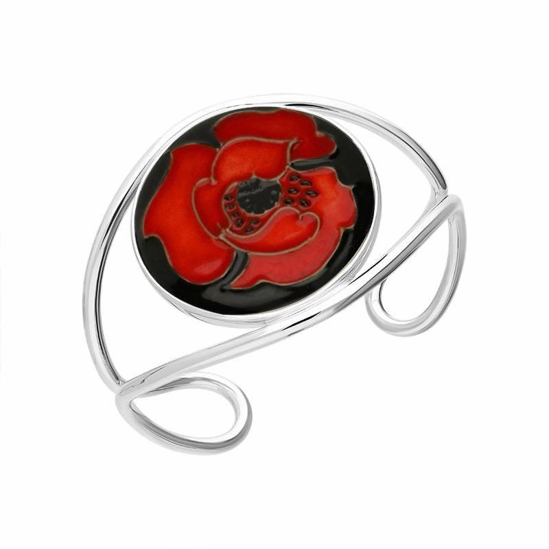Sterling Silver Moorcroft Round Forever England 2 Poppy Bangle